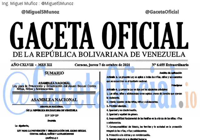 Gaceta Oficial 6655 del 7 octubre 2021 Gaceta Oficial 6655 del 7 octubre 2021