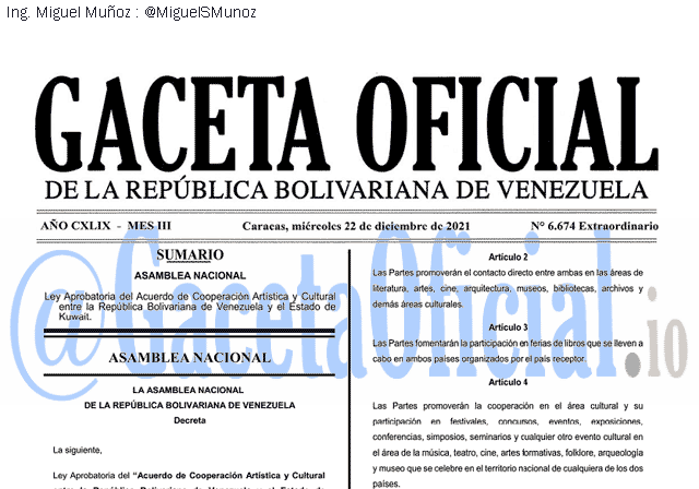 Gaceta Oficial 6674 del 22 diciembre 2021 Gaceta Oficial 6674 del 22 diciembre 2021