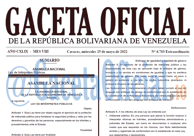 Gaceta Oficial Venezuela 6703 del 25 mayo 2022