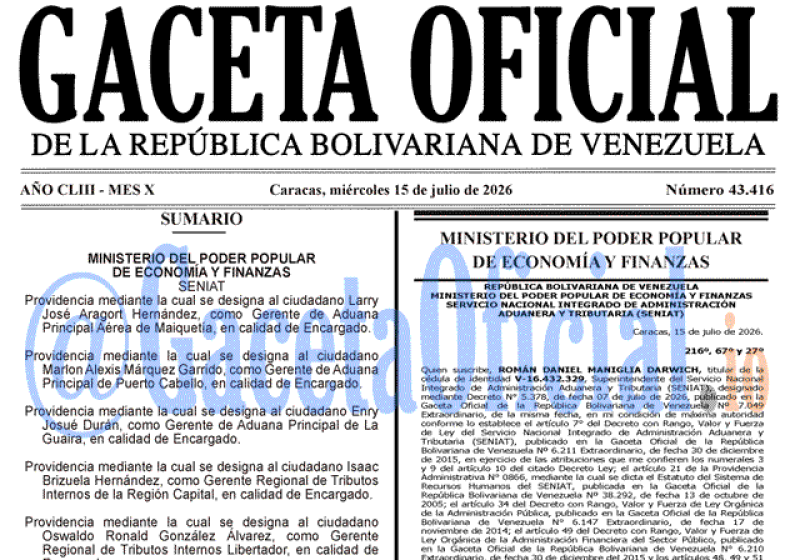 2026-07-15 Gaceta Oficial Venezuela #43416
