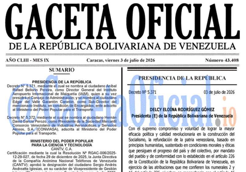 2026-07-03 Gaceta Oficial Venezuela #43408