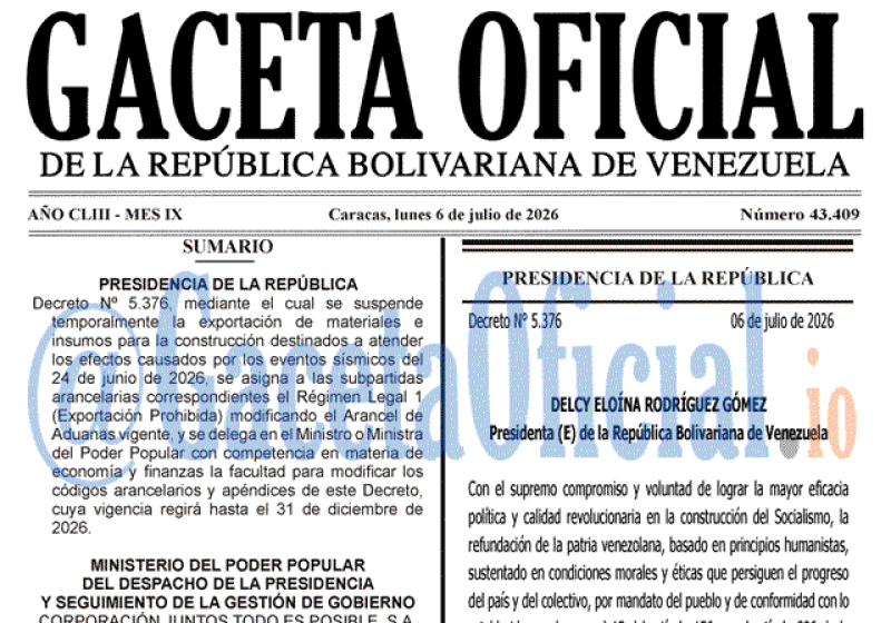 2026-07-06 Gaceta Oficial Venezuela #43409