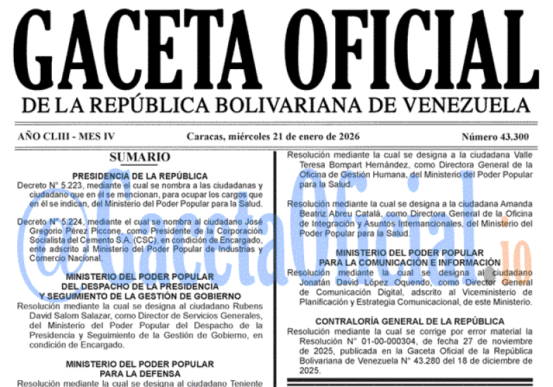 2026-01-21 Gaceta Oficial Venezuela #43300