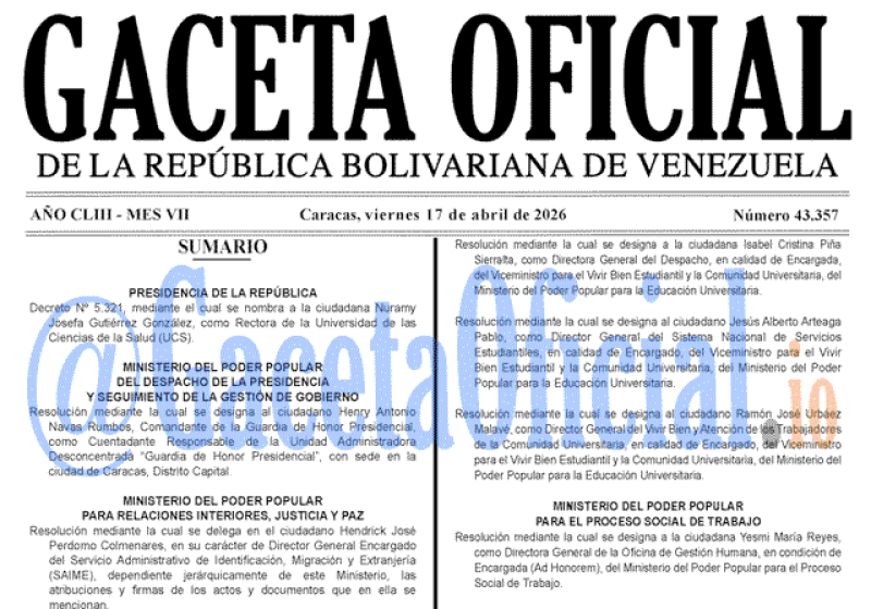2026-04-17 Gaceta Oficial Venezuela #43357