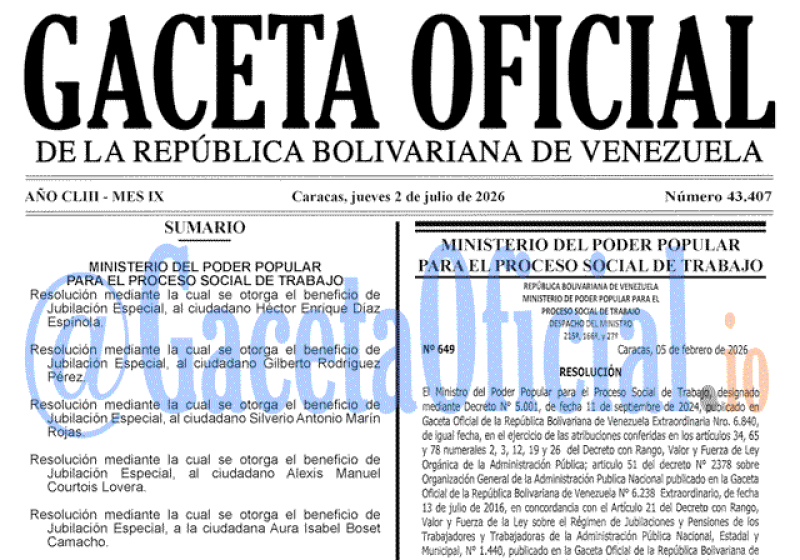 2026-07-02 Gaceta Oficial Venezuela #43407