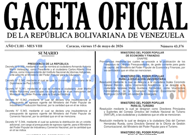 2026-05-15 Gaceta Oficial Venezuela #43376