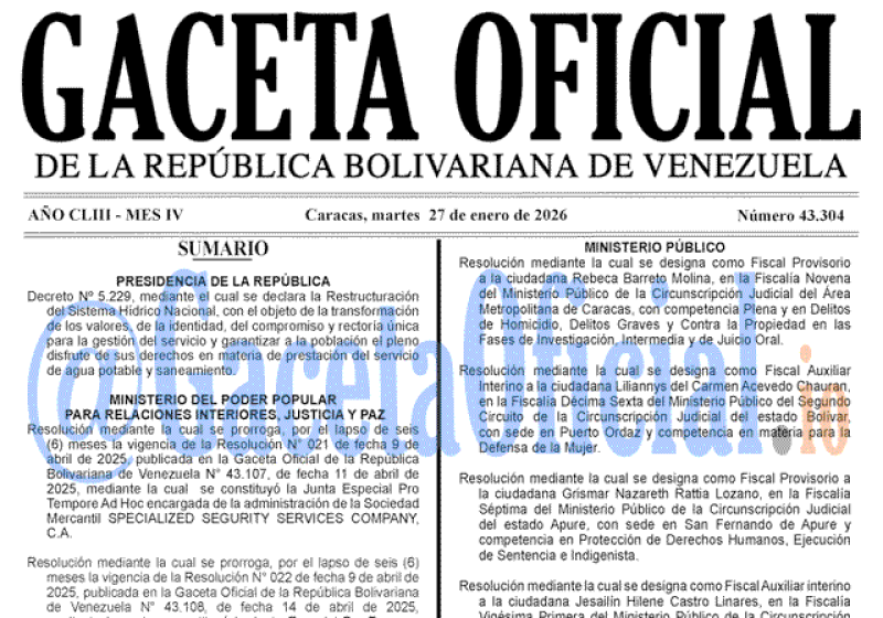 2026-01-27 Gaceta Oficial Venezuela #43304