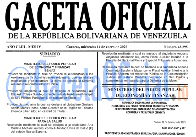 2026-01-14 Gaceta Oficial Venezuela #43295
