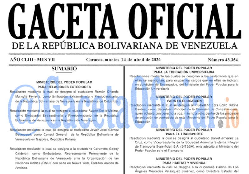 2026-04-14 Gaceta Oficial Venezuela #43354