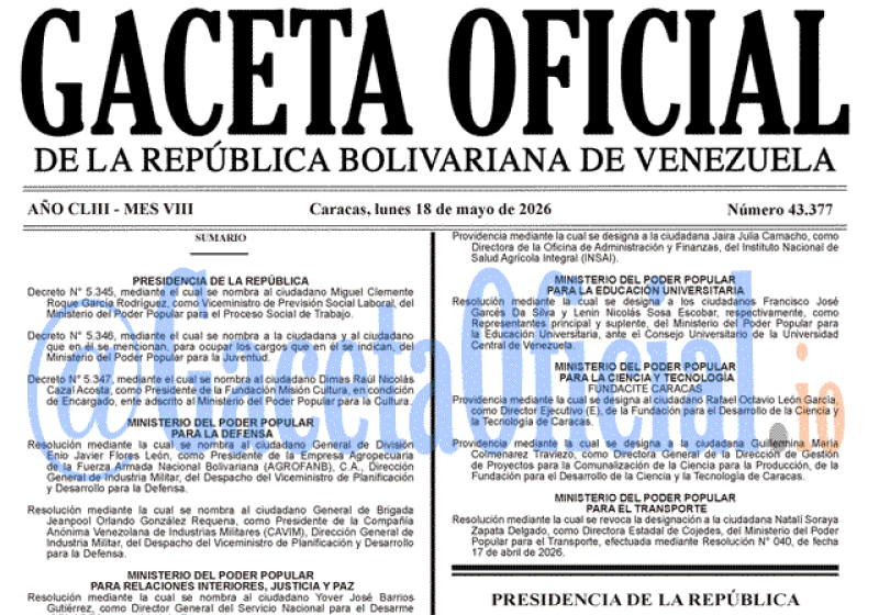 2026-05-18 Gaceta Oficial Venezuela #43377