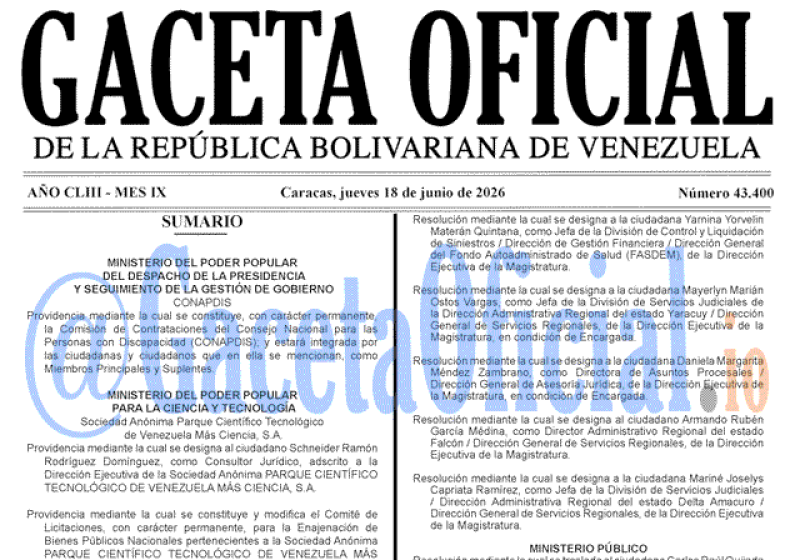 2026-06-18 Gaceta Oficial Venezuela #43400