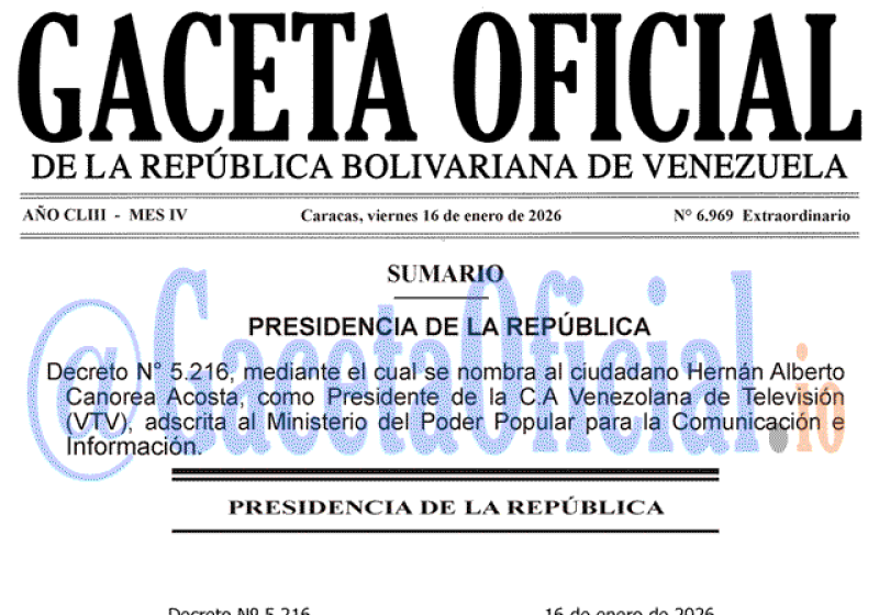 2026-01-16 Gaceta Oficial Venezuela #6969