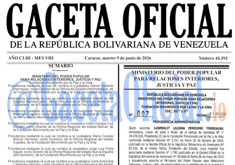 2026-06-09 Gaceta Oficial Venezuela #43393