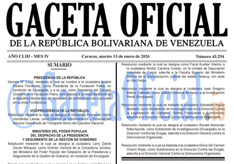 2026-01-13 Gaceta Oficial Venezuela #43294