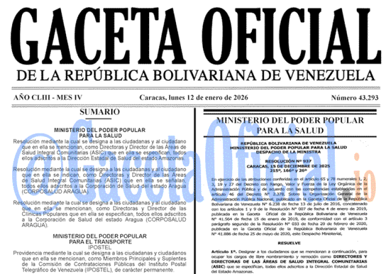 2026-01-12 Gaceta Oficial Venezuela #43293