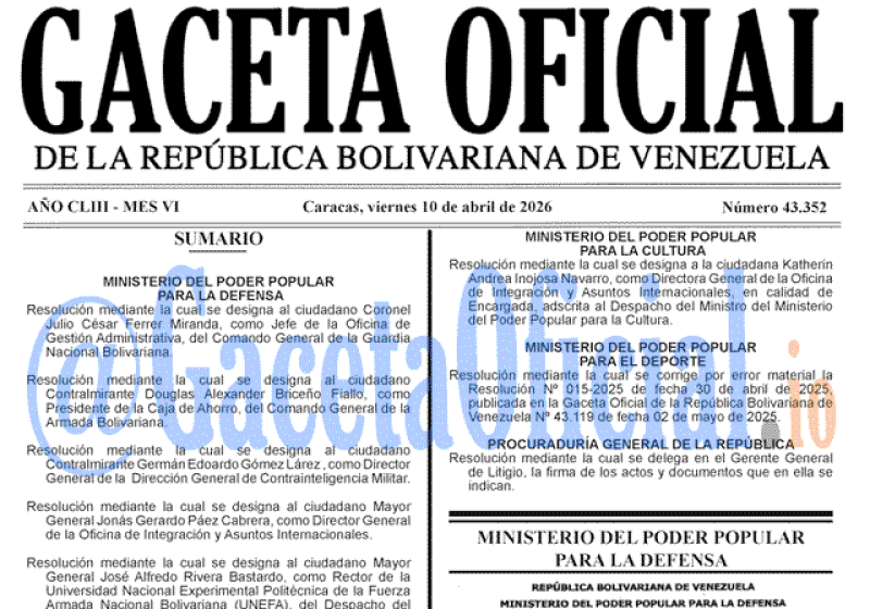 2026-04-10 Gaceta Oficial Venezuela #43352