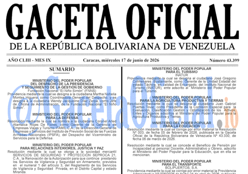 2026-06-17 Gaceta Oficial Venezuela #43399