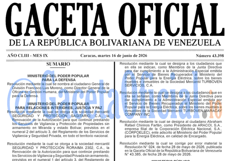 2026-06-16 Gaceta Oficial Venezuela #43398