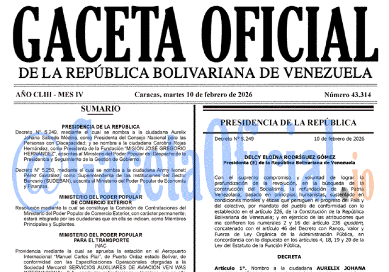 2026-02-10 Gaceta Oficial Venezuela #43314