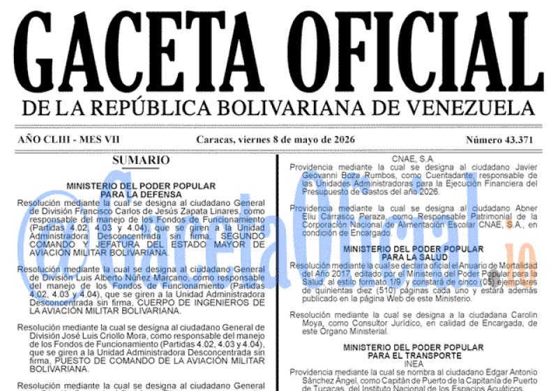 2026-05-08 Gaceta Oficial Venezuela #43371