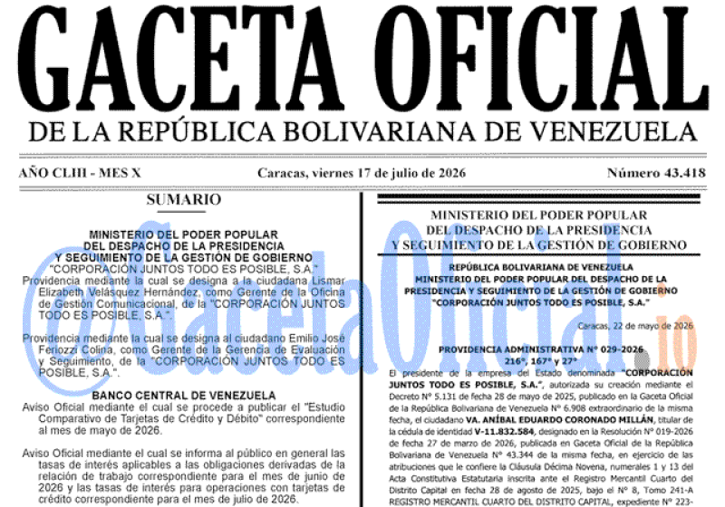 2026-07-17 Gaceta Oficial Venezuela #43418