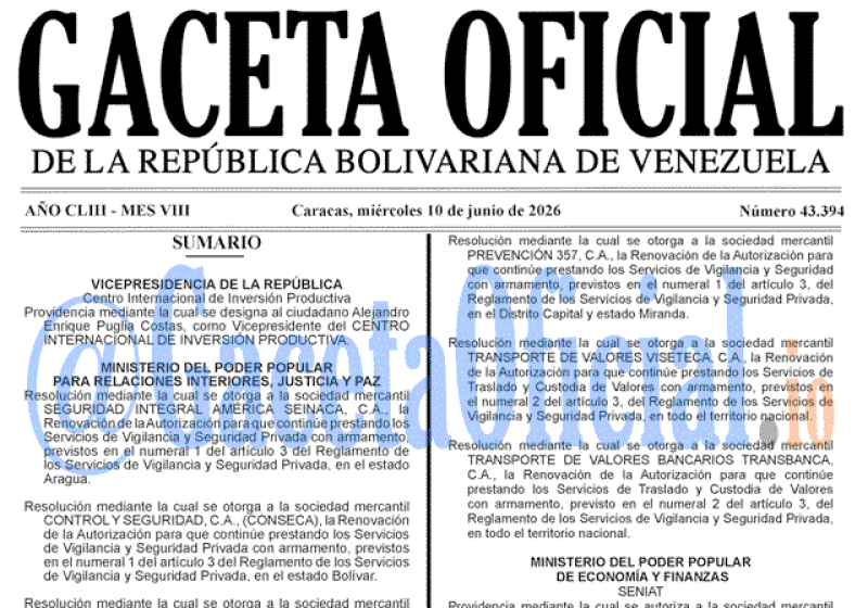 2026-06-10 Gaceta Oficial Venezuela #43394