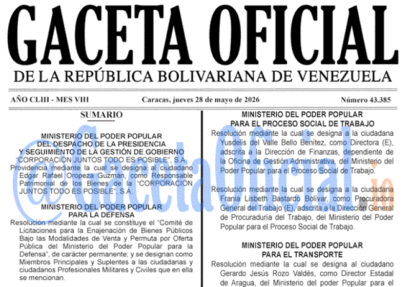 2026-05-28 Gaceta Oficial Venezuela #43385