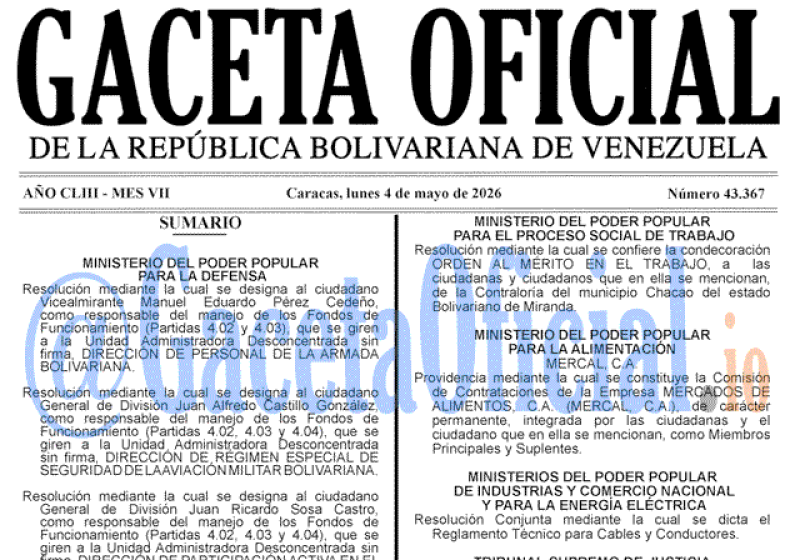 2026-05-04 Gaceta Oficial Venezuela #43367