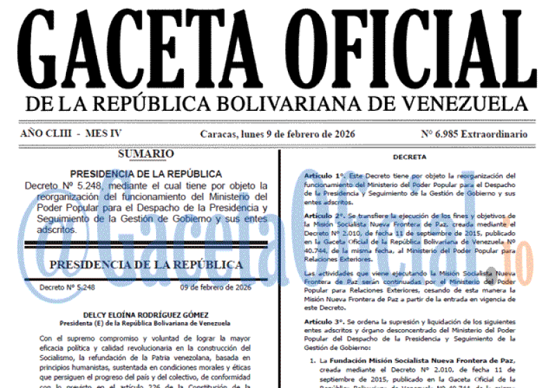2026-02-09 Gaceta Oficial Venezuela #6985