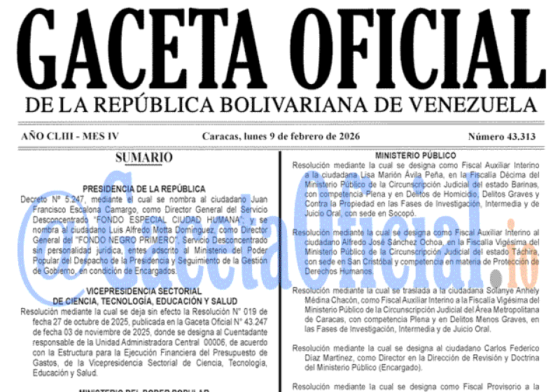 2026-02-09 Gaceta Oficial Venezuela #43313