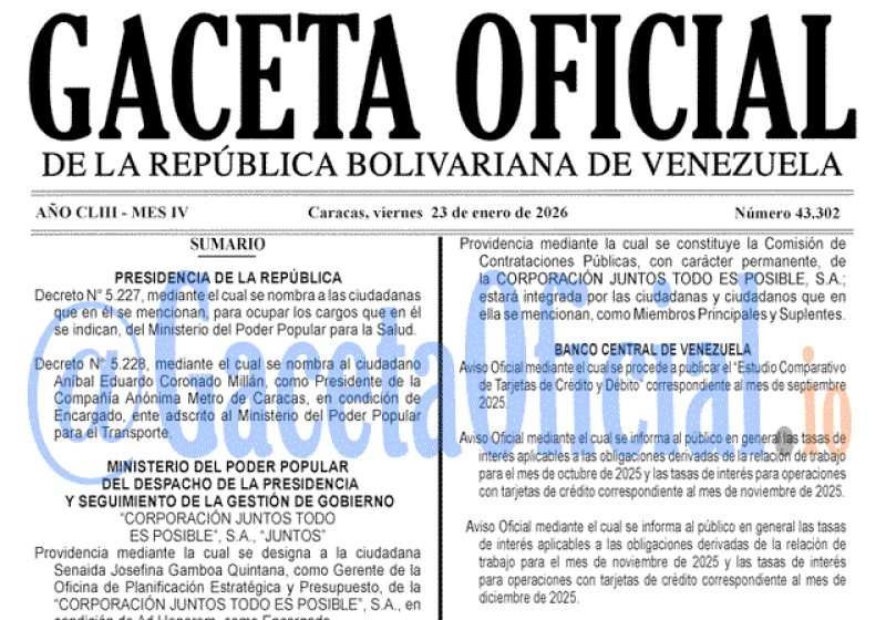 2026-01-23 Gaceta Oficial Venezuela #43302