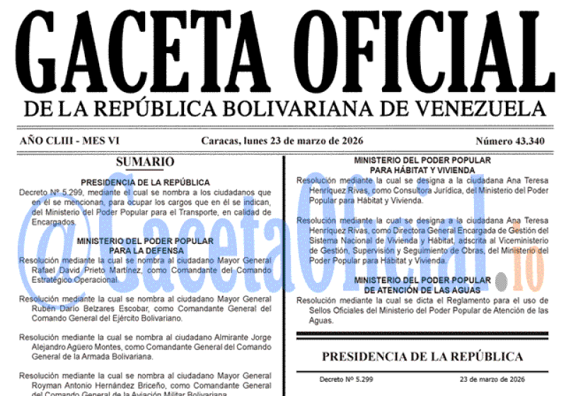 2026-03-23 Gaceta Oficial Venezuela #43340