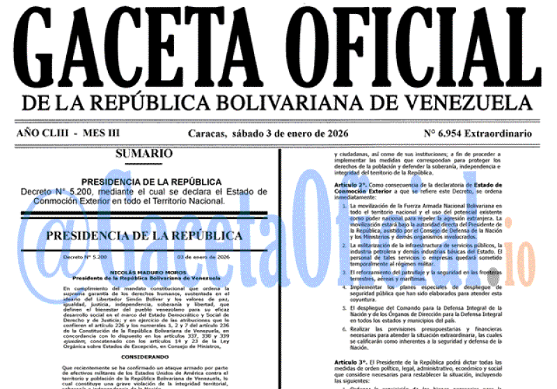 2026-01-03 Gaceta Oficial Venezuela #6954