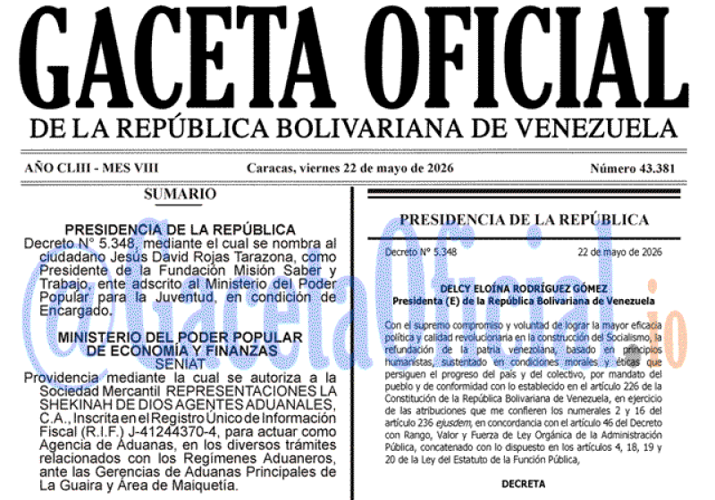 2026-05-22 Gaceta Oficial Venezuela #43381