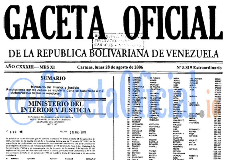 2006-08-28 Gaceta Oficial Venezuela #5819