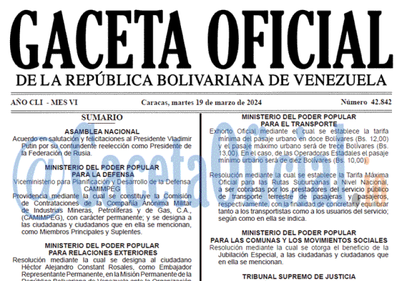 2024-03-19 Gaceta Oficial Venezuela #42842